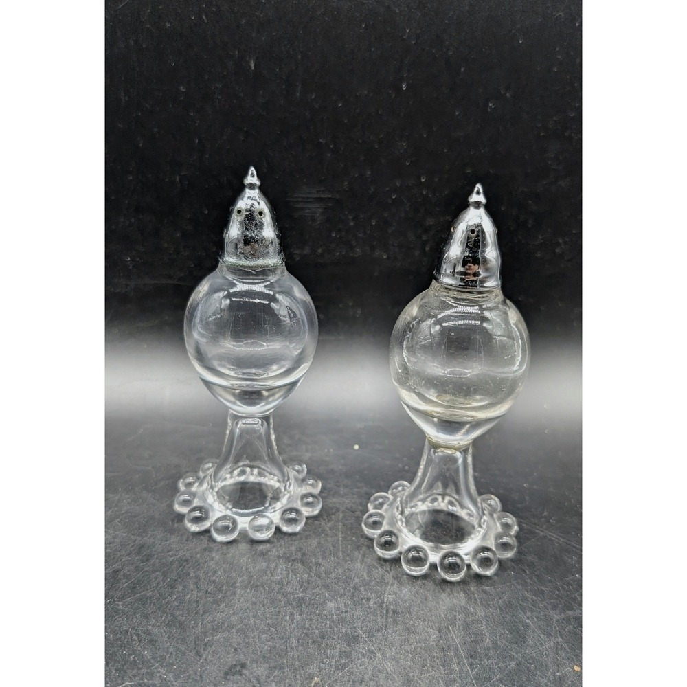 Imperial Glass Candlewick  Salt and Pepper Shakers Beaded Bubble Base Set